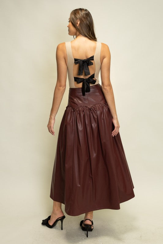 Bordeaux Gathered Midi Skirt