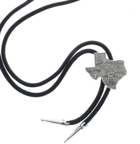 Texas bolo , Black cord silver tips