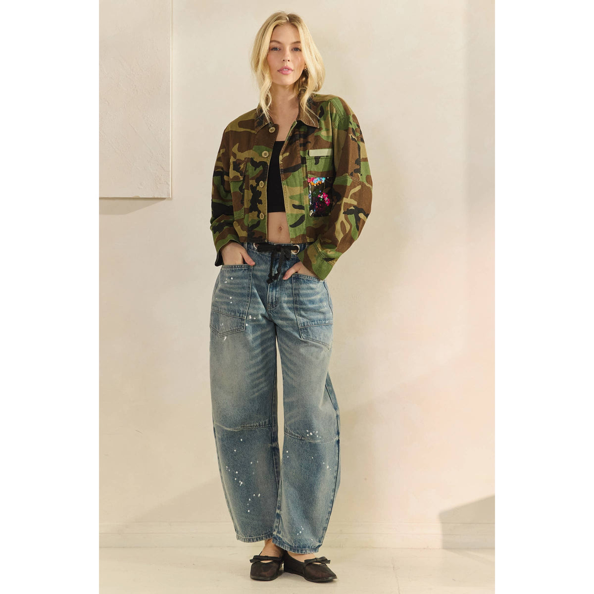 Camo Contrast Jacket: Camo Sequin