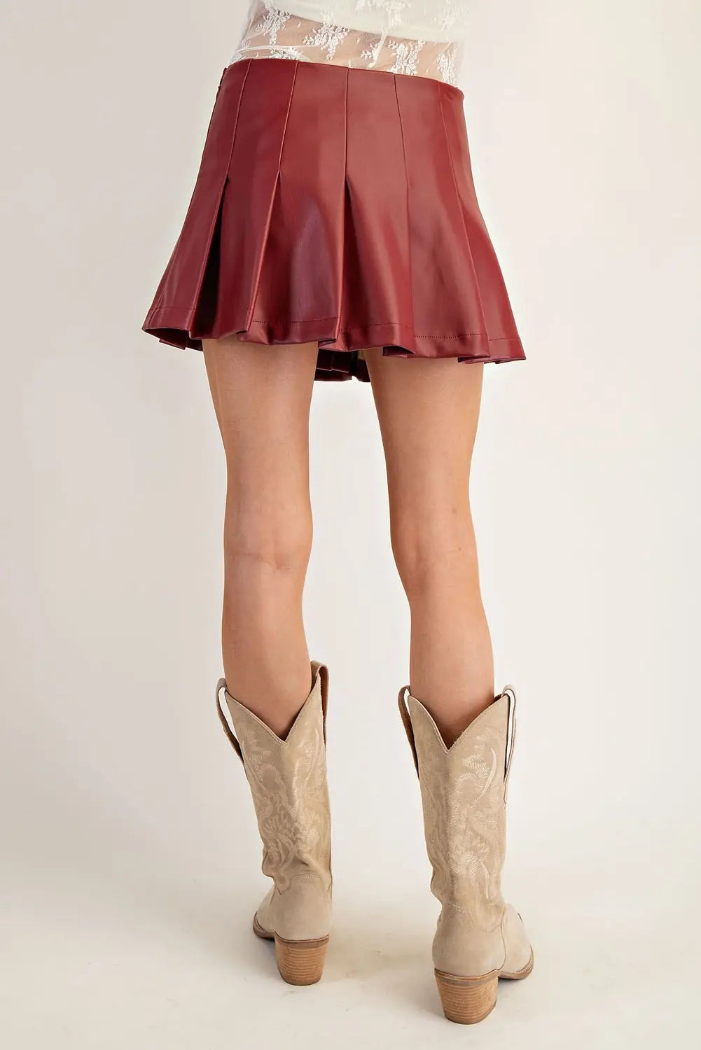 Crimson Bloom Faux Leather Mini Skort
