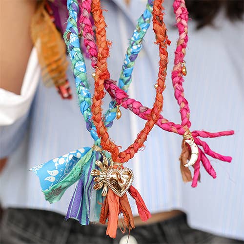 Bandana Necklace Silk Sari Ribbon: Turquoise