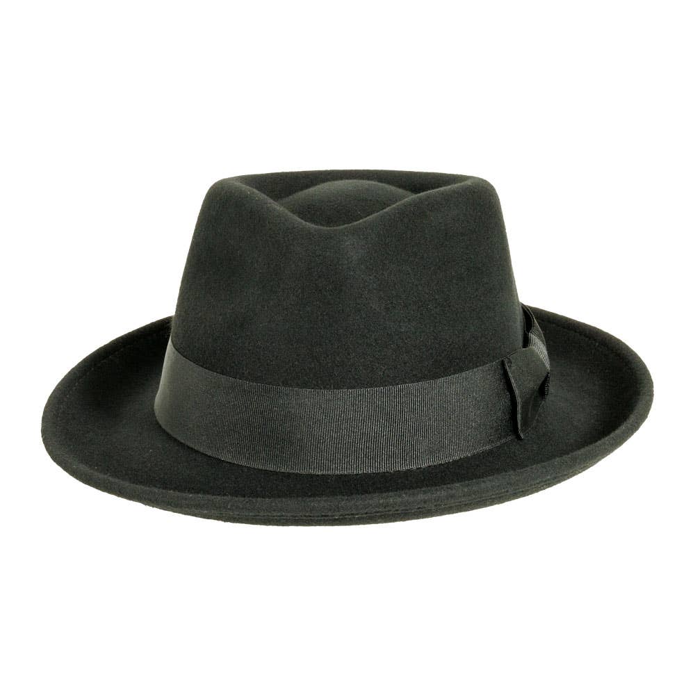 Black Crushable Wool Felt Fedora Hat - Style Newark