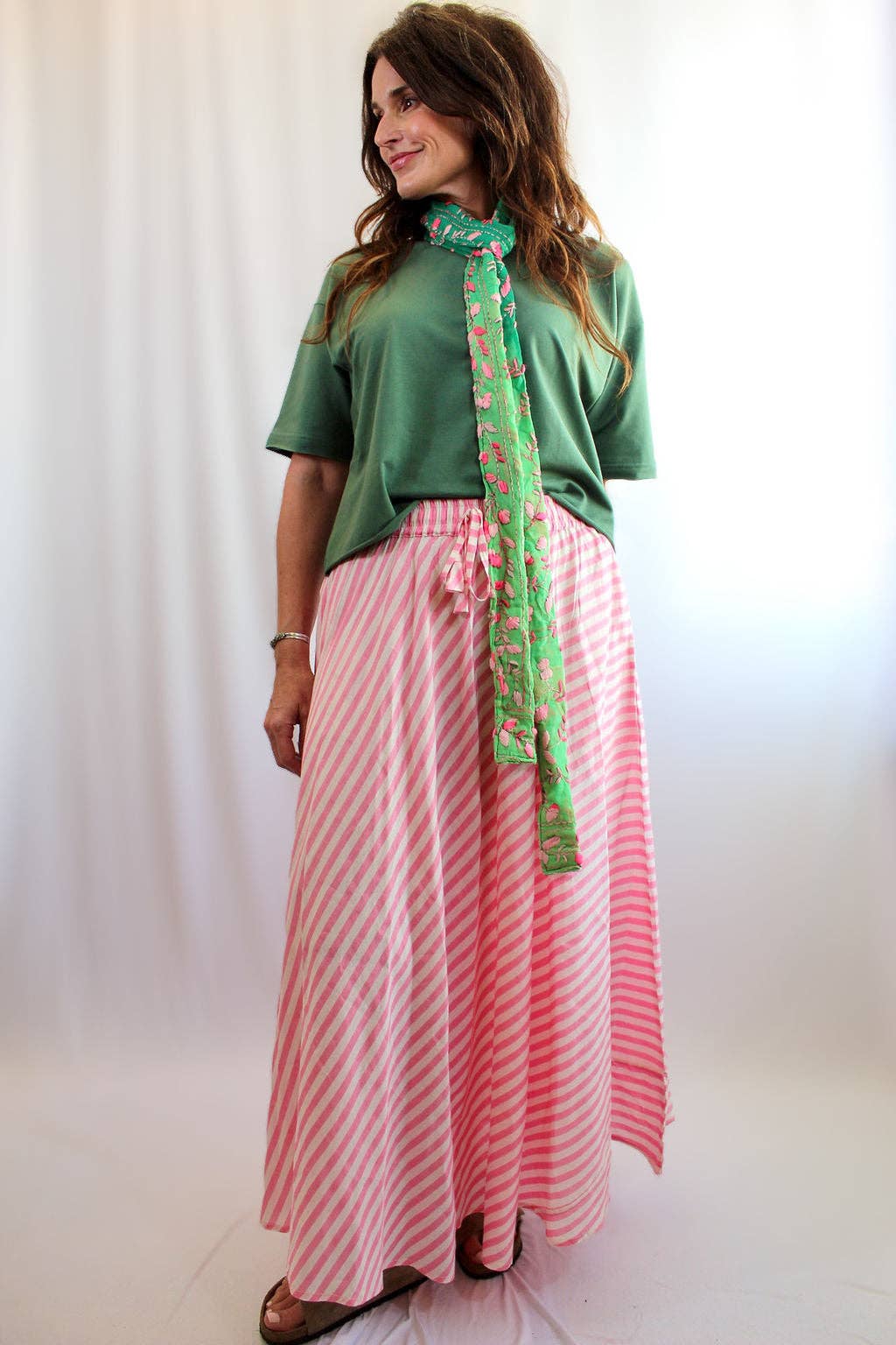 Pink & White Striped Maxi Skirt