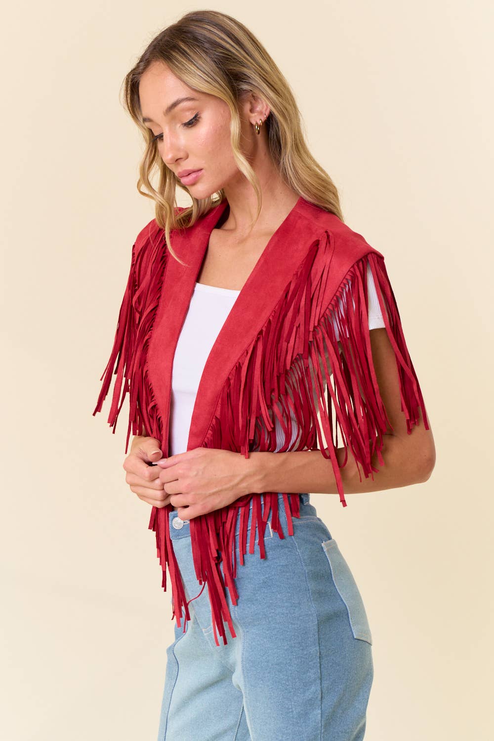 Red Western Fringe Suede Collar Shrug