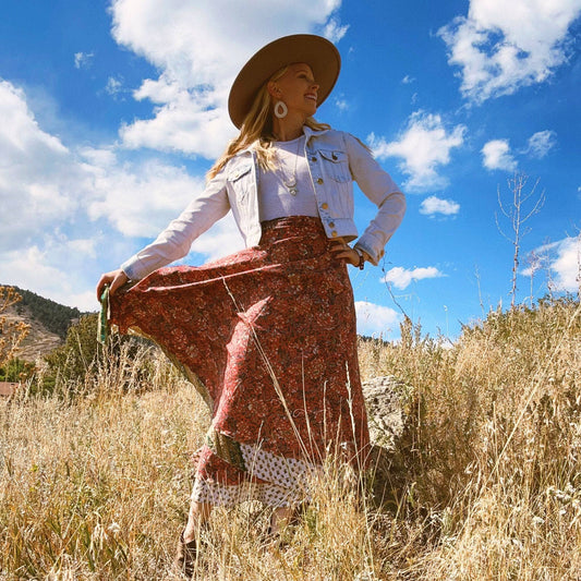 Sari Wrap Skirt: Warm Tones / Maxi