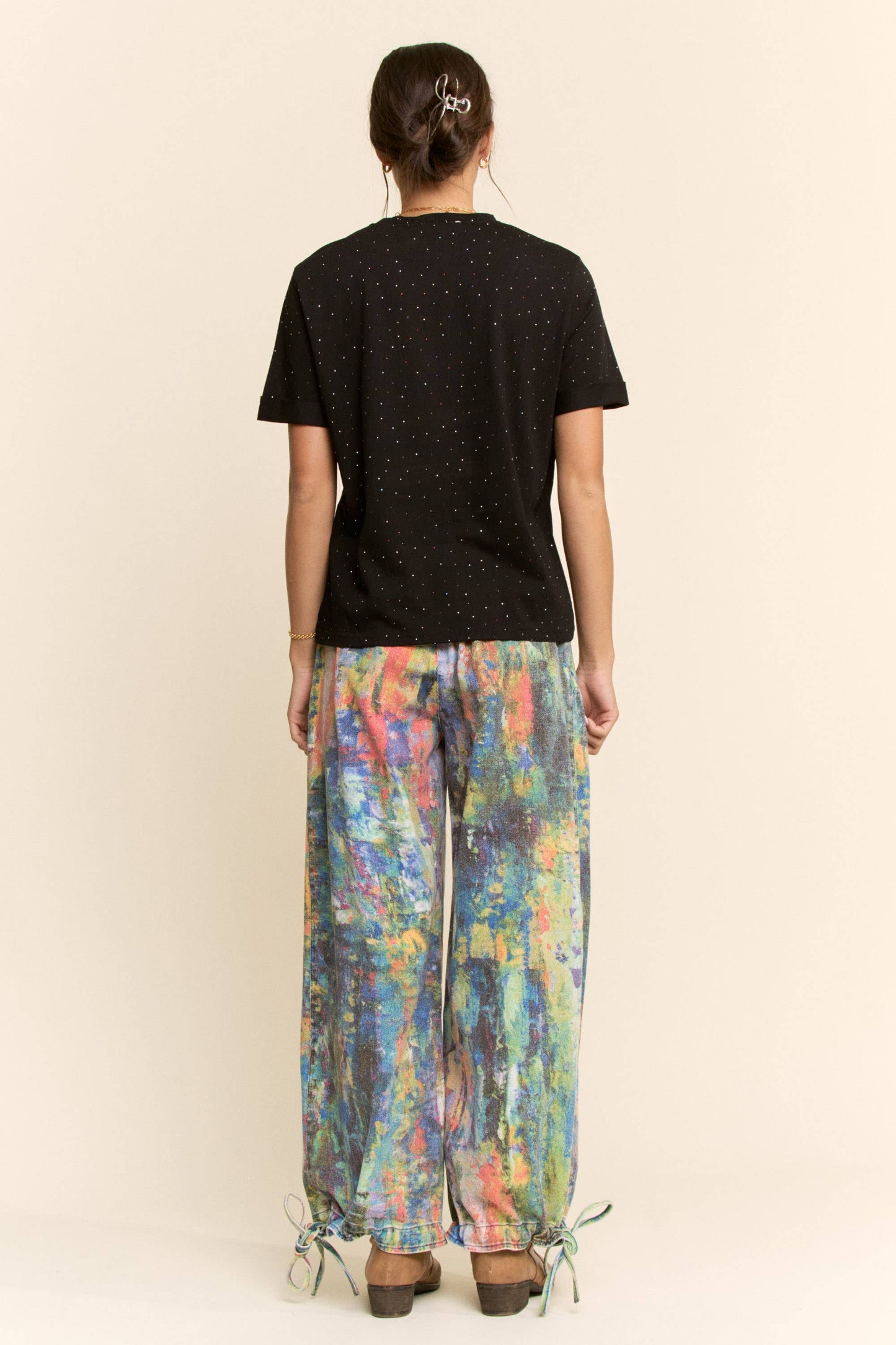 Lime Green and Cobalt Paint Printed Denim Pants