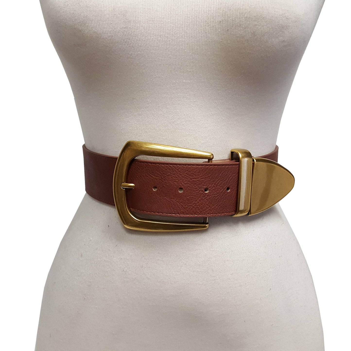 Wide width belt with Western Statement Buckle Loop Tip: Tan