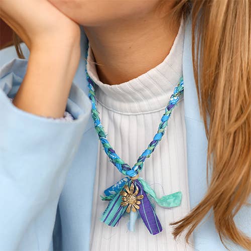 Bandana Necklace Silk Sari Ribbon: Turquoise