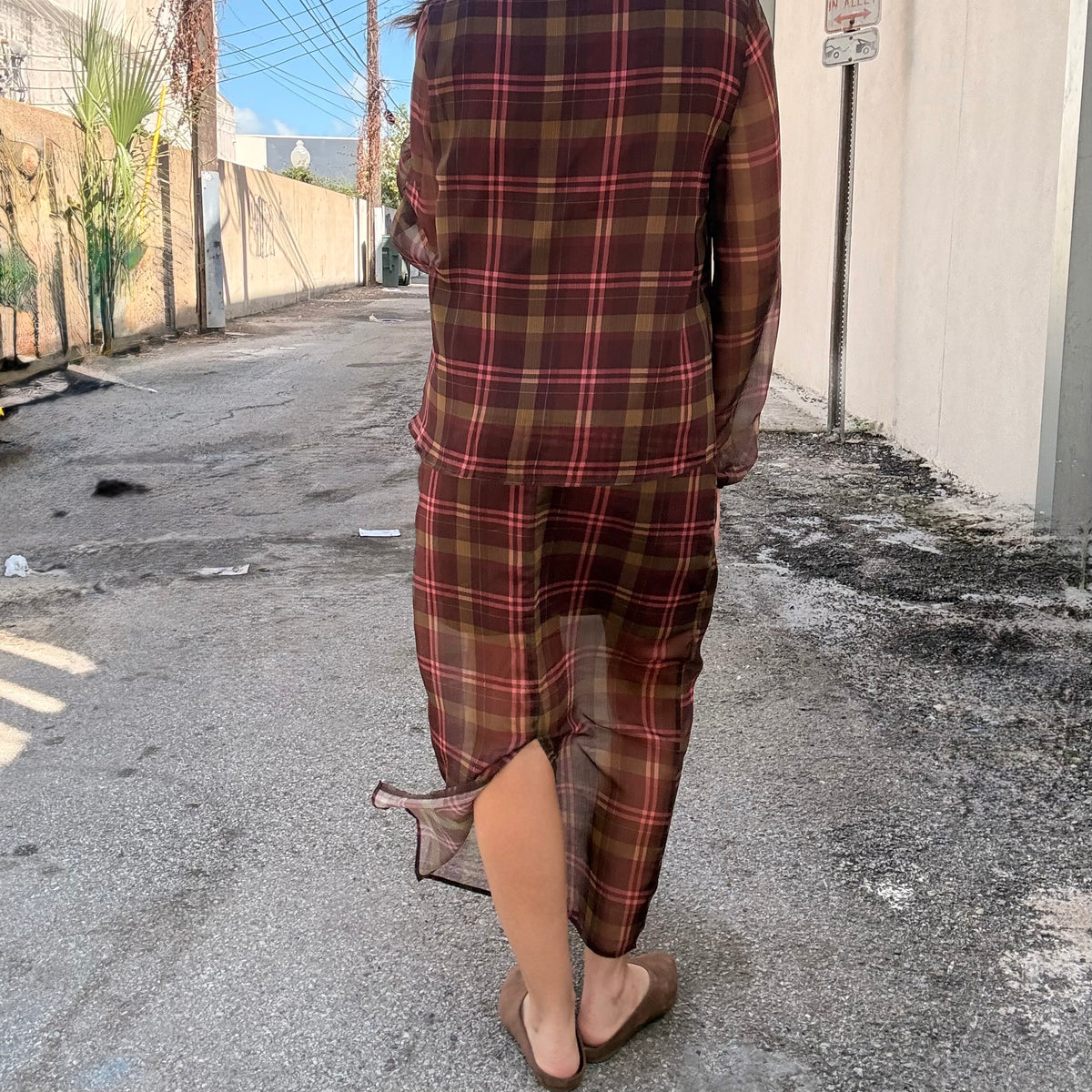 After Hours Sheer Plaid Midi Skirt (part of a set)