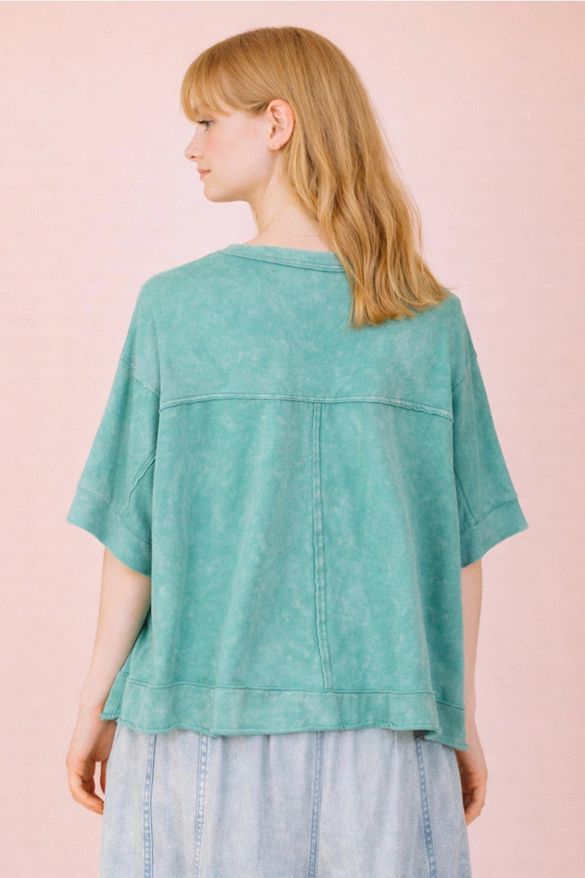 Seafoam Mineral Washed Oversized Crop Comfy Knit Top