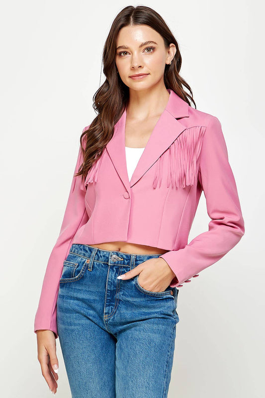 Ibis Rose Fringe Cropped Blazer
