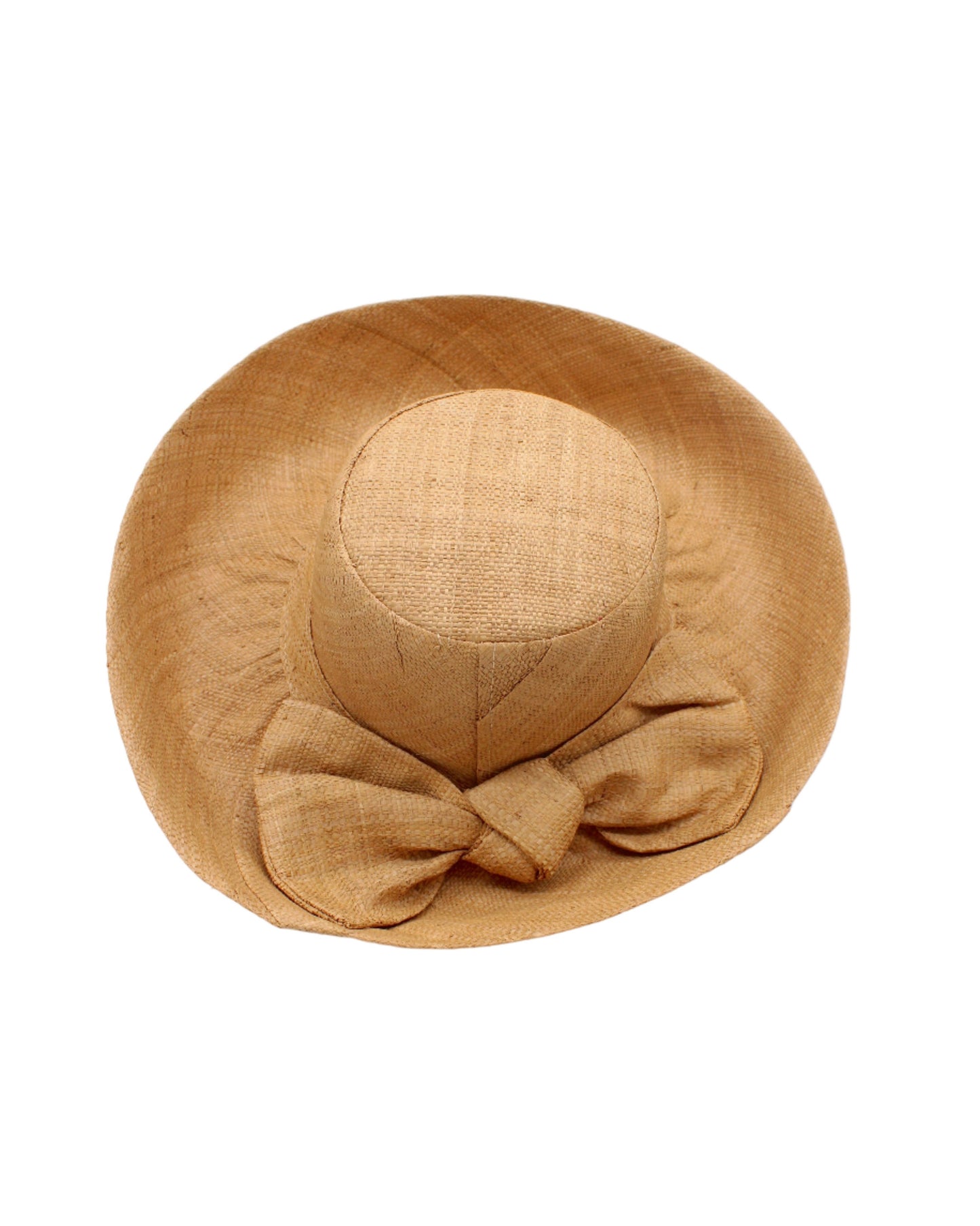 7" Cappuccino Wide Brim Big Bow Solid Color Straw Sun Hats