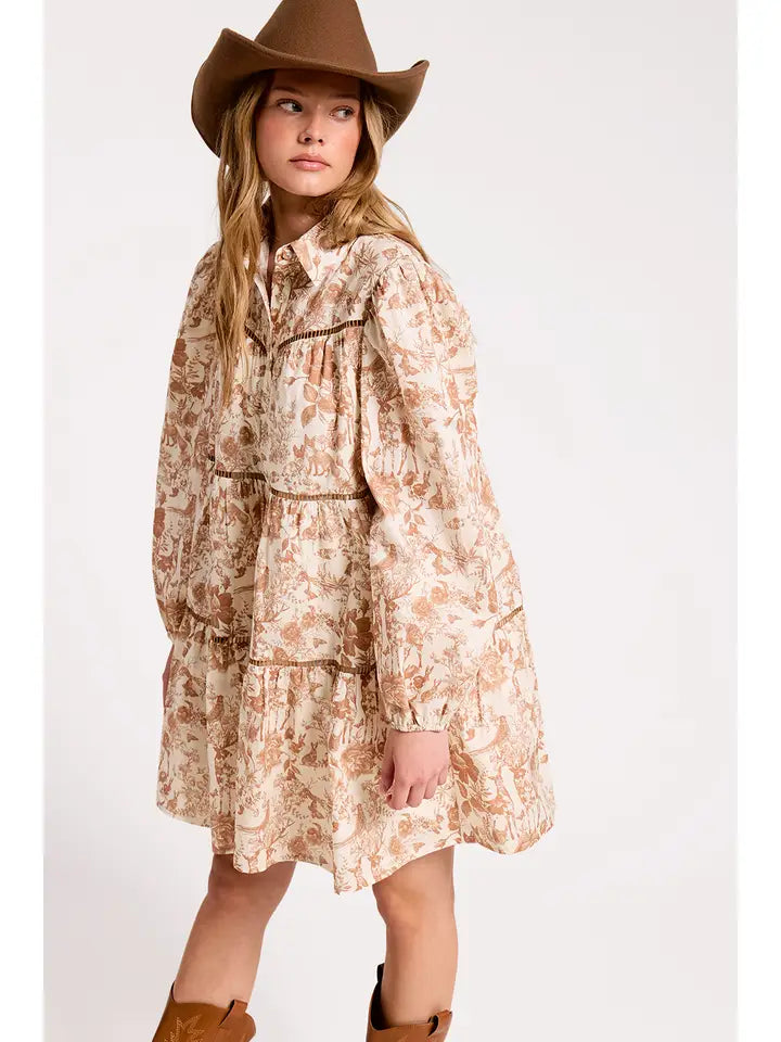 Brown Toile Button-down Dress