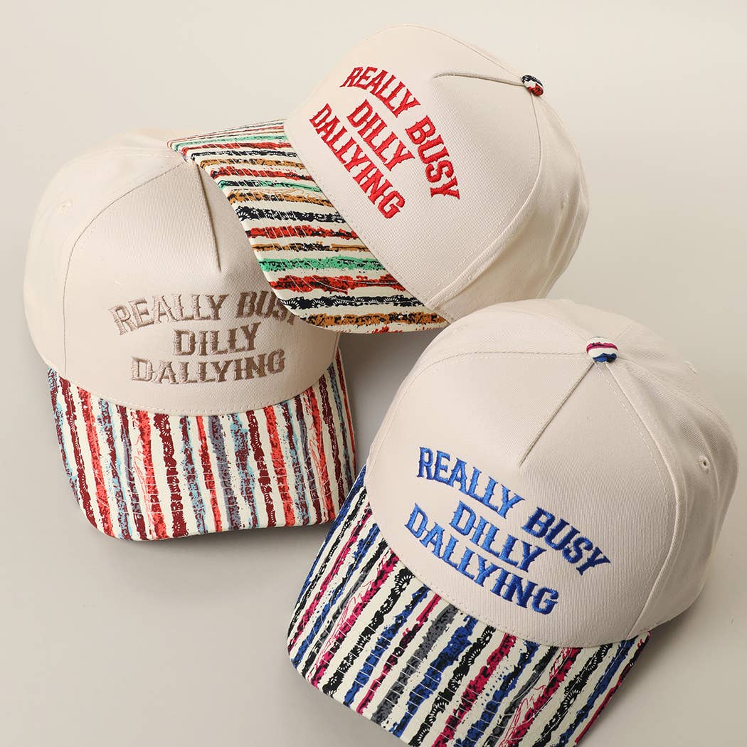 REALLY BUSY DILLY DALLYING Embroidered Stripe Brim Hat: VINTAGE STRIPE-1 / ONE SIZE