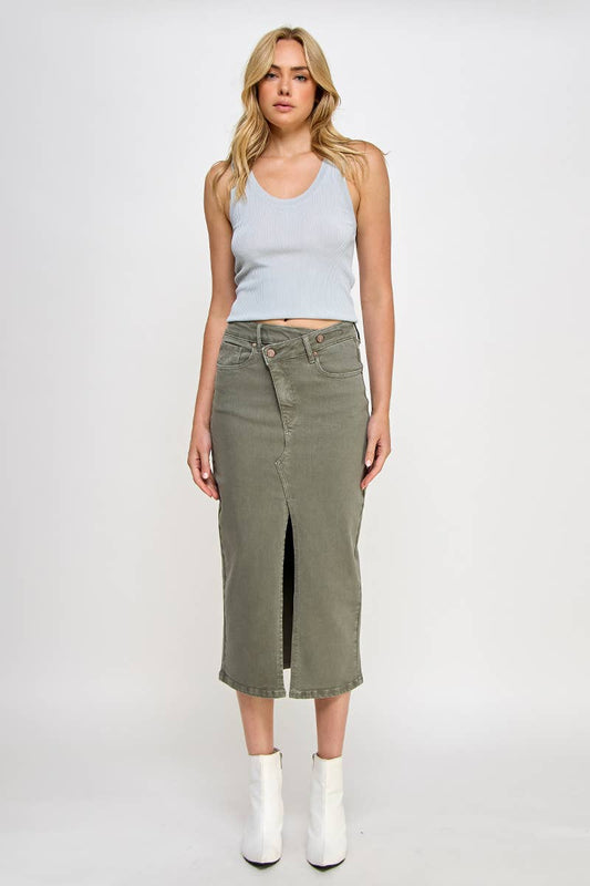 Army Green Midi Denim Skirt