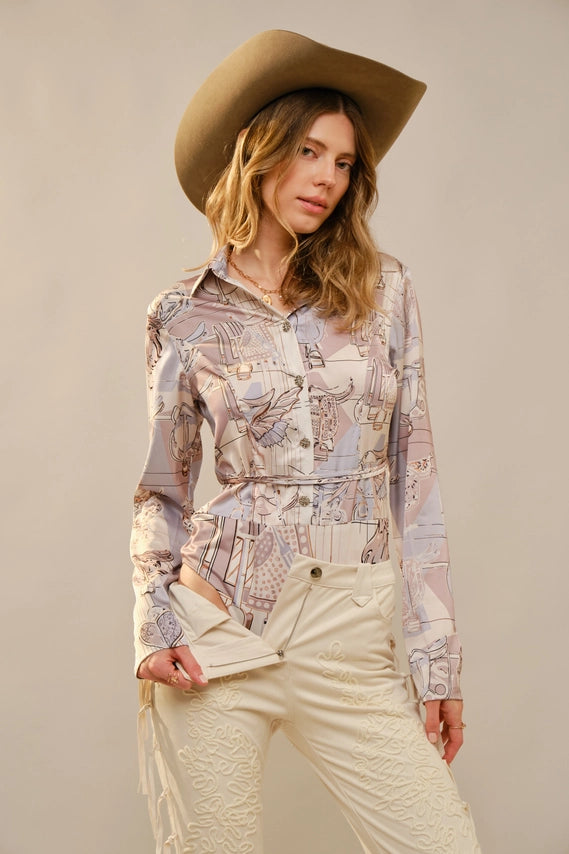 Western Motif Printed Bodysuit