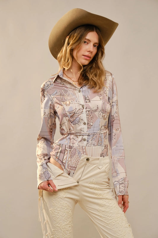Western Motif Printed Bodysuit