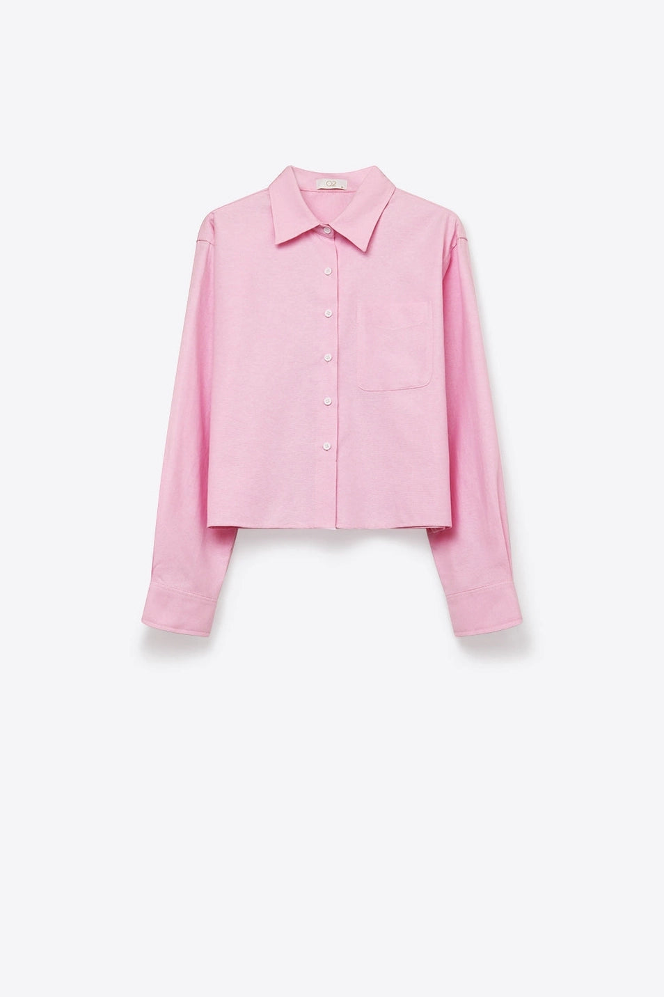 Pink Button-Up Cropped Shirt with Collar