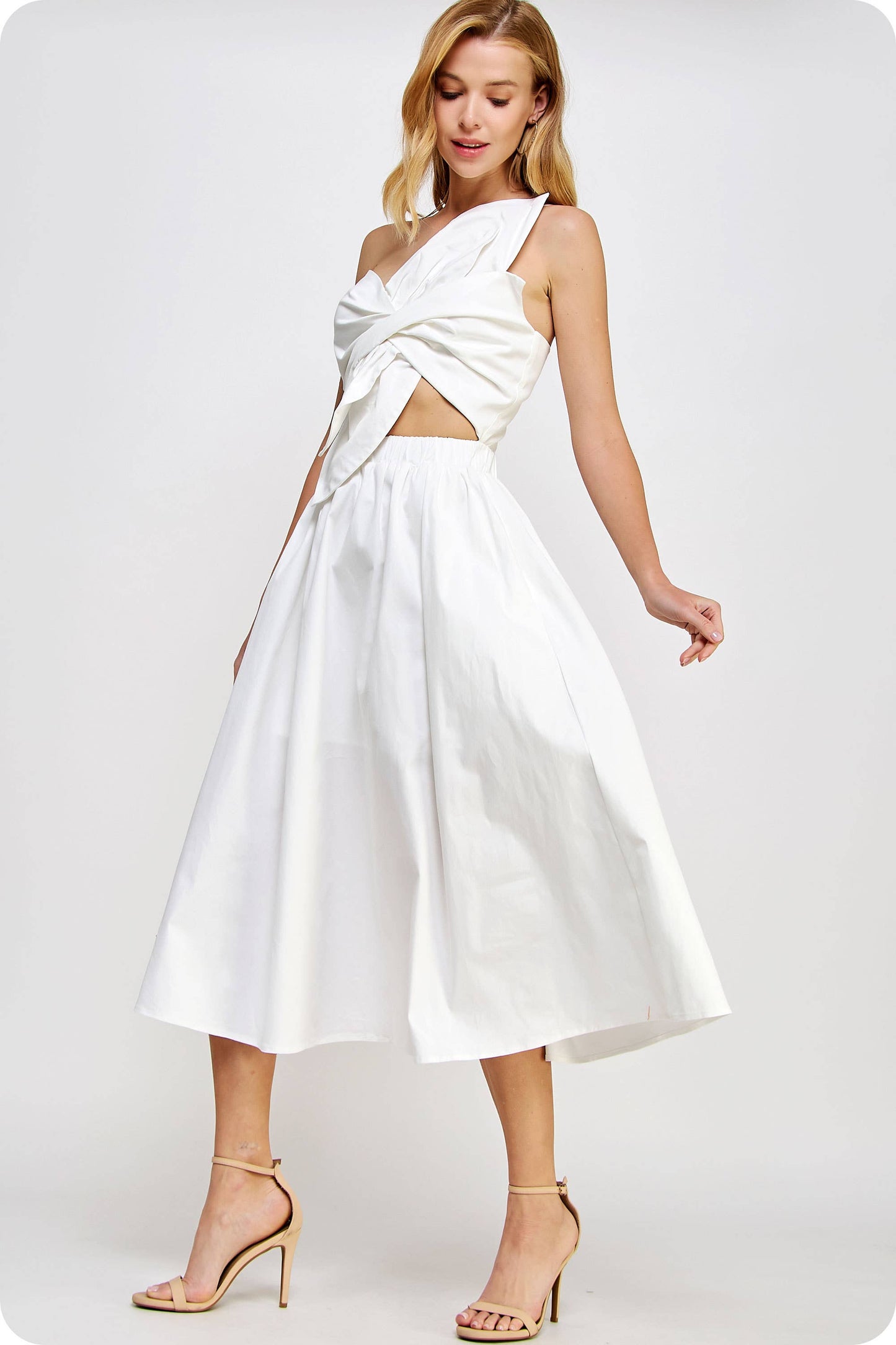 Knotted Flower Bow Midi Dress: Cherry Red / S