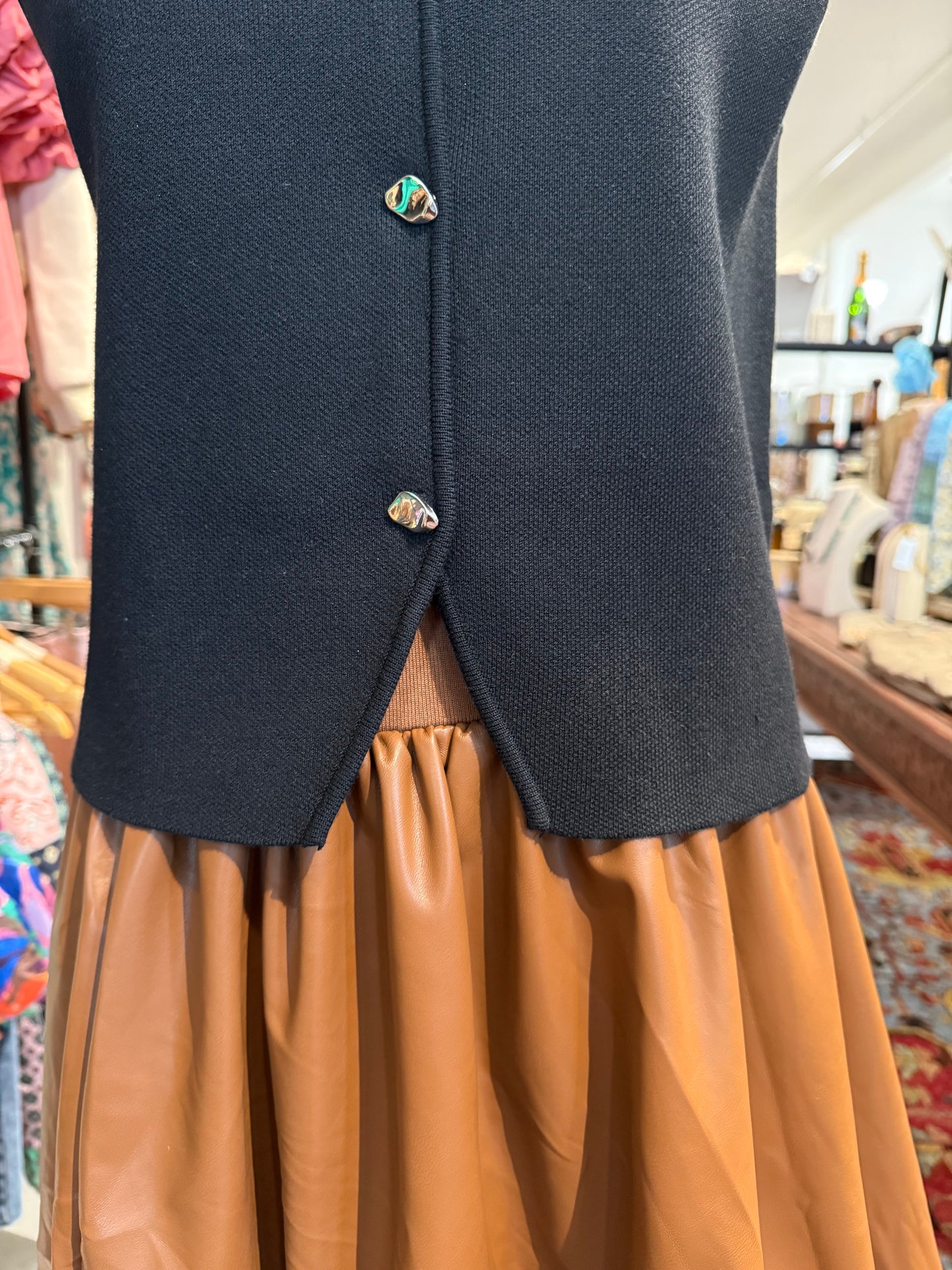 Dark Camel Bubble Hem Faux Leather Skirt