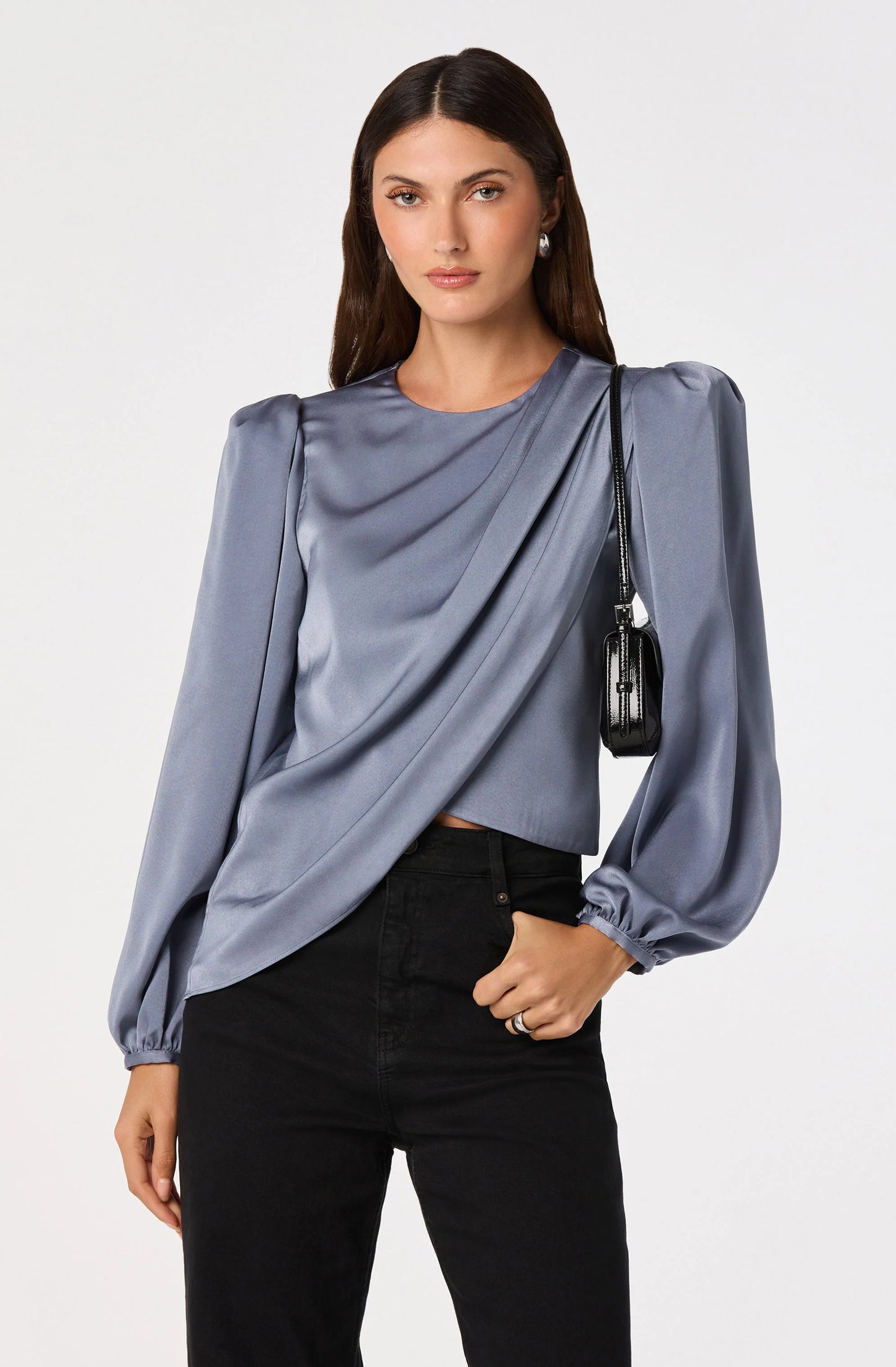 Bailey Satin Faux-Wrap Blouse