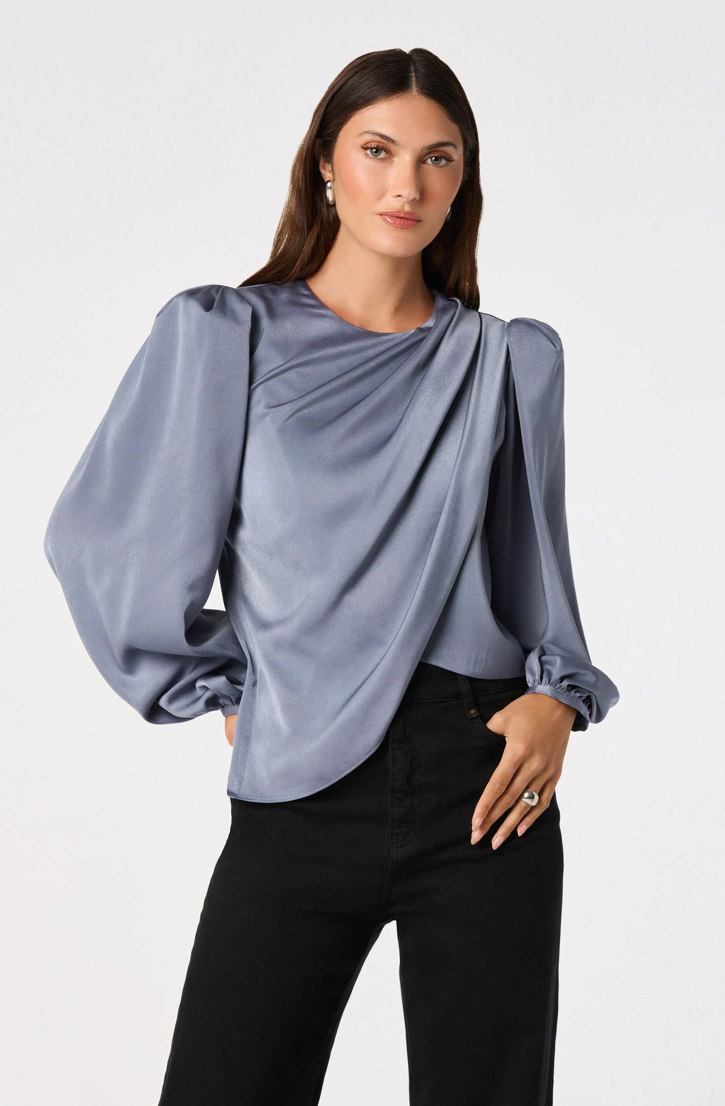 Bailey Satin Faux-Wrap Blouse