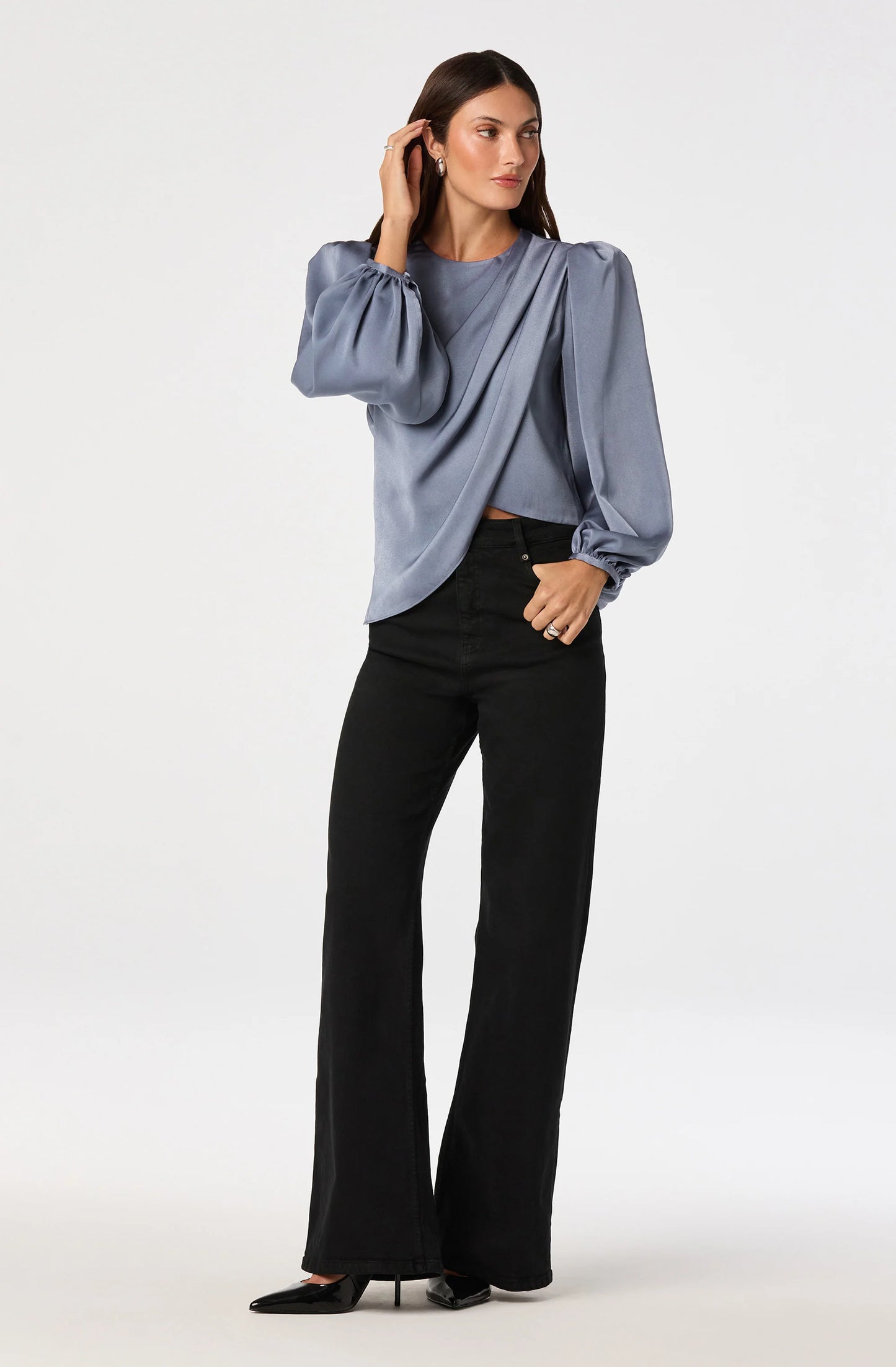 Bailey Satin Faux-Wrap Blouse
