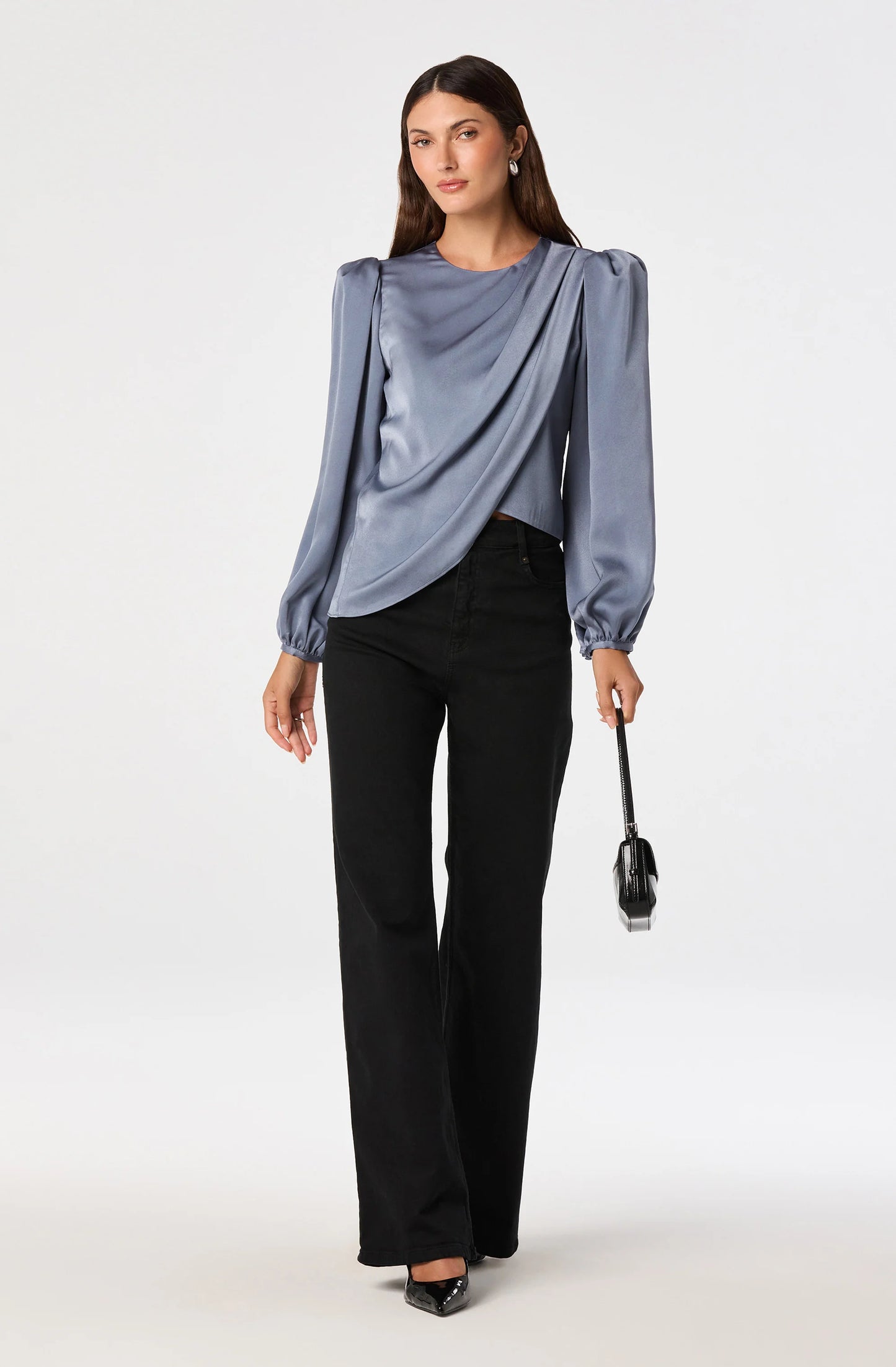 Bailey Satin Faux-Wrap Blouse