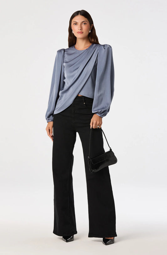 Bailey Satin Faux-Wrap Blouse