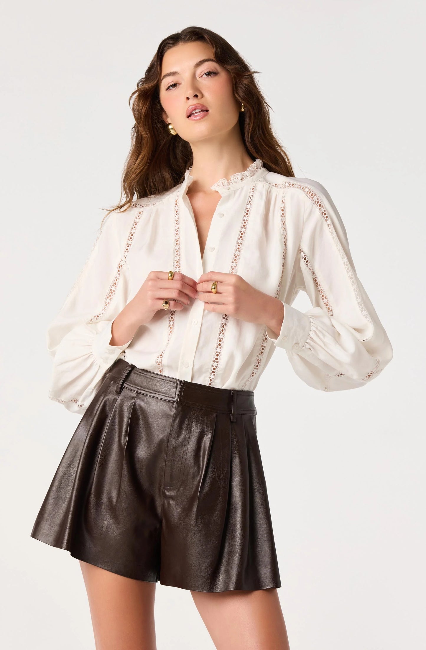 Eden Eyelet Lace-Trim Blouse