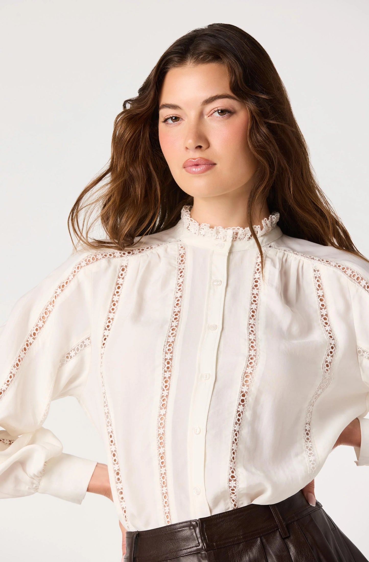 Eden Eyelet Lace-Trim Blouse