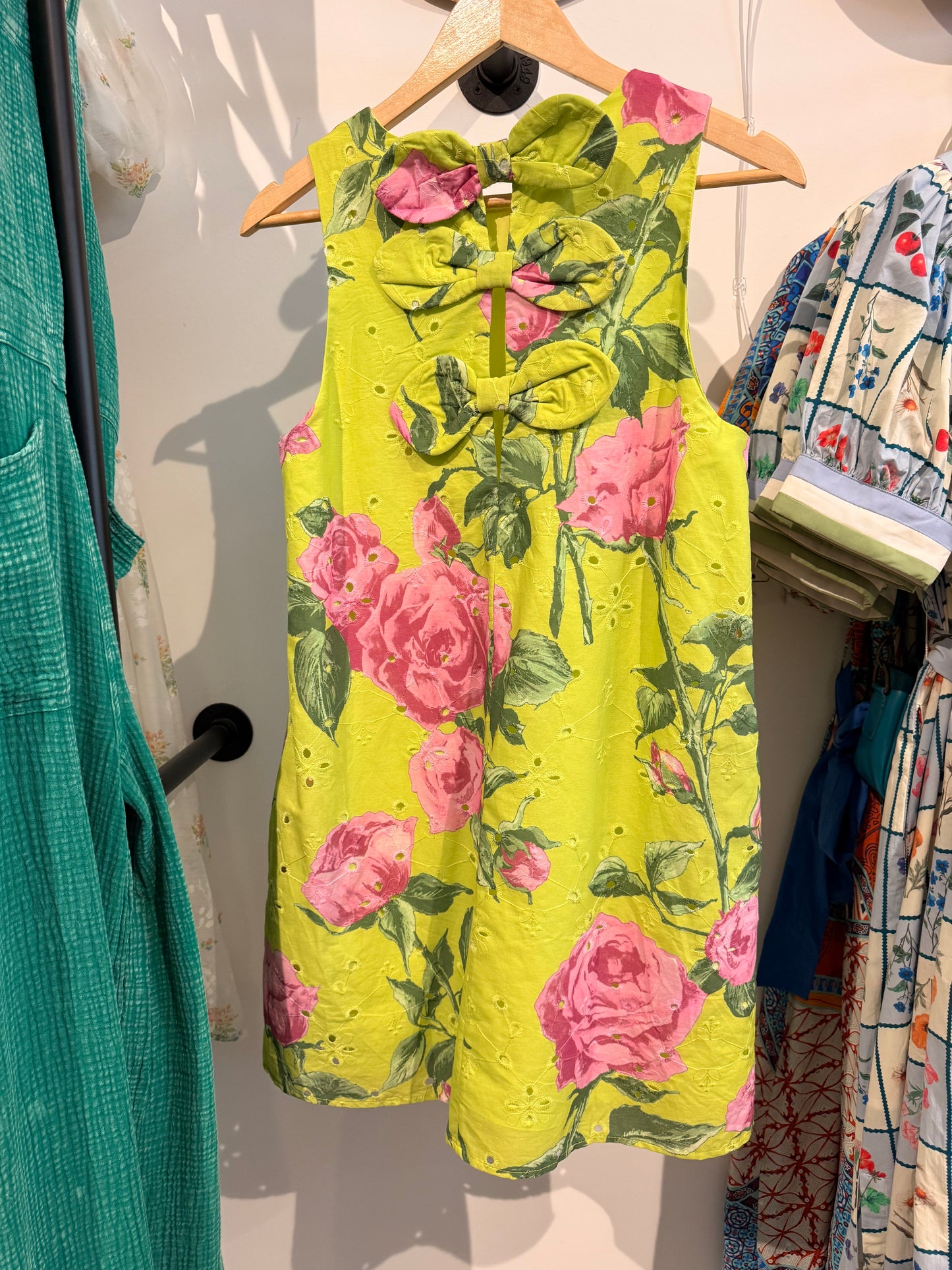 Chartreuse Botanical Mini Dress
