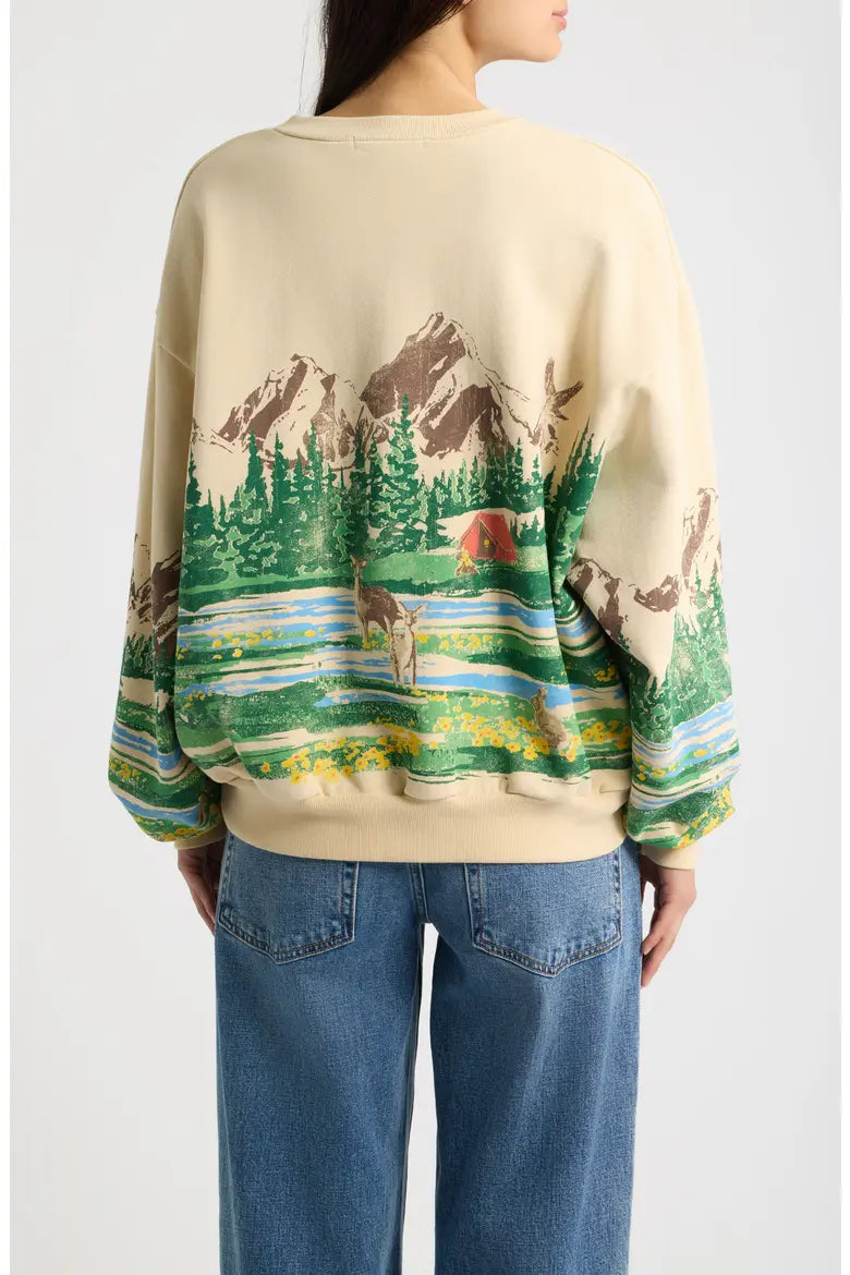 Campsite Scene Graphic Oversized Sweatshirt