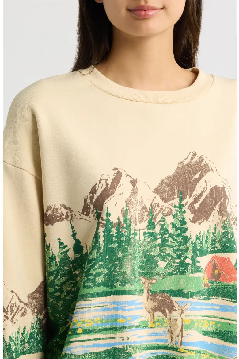 Campsite Scene Graphic Oversized Sweatshirt
