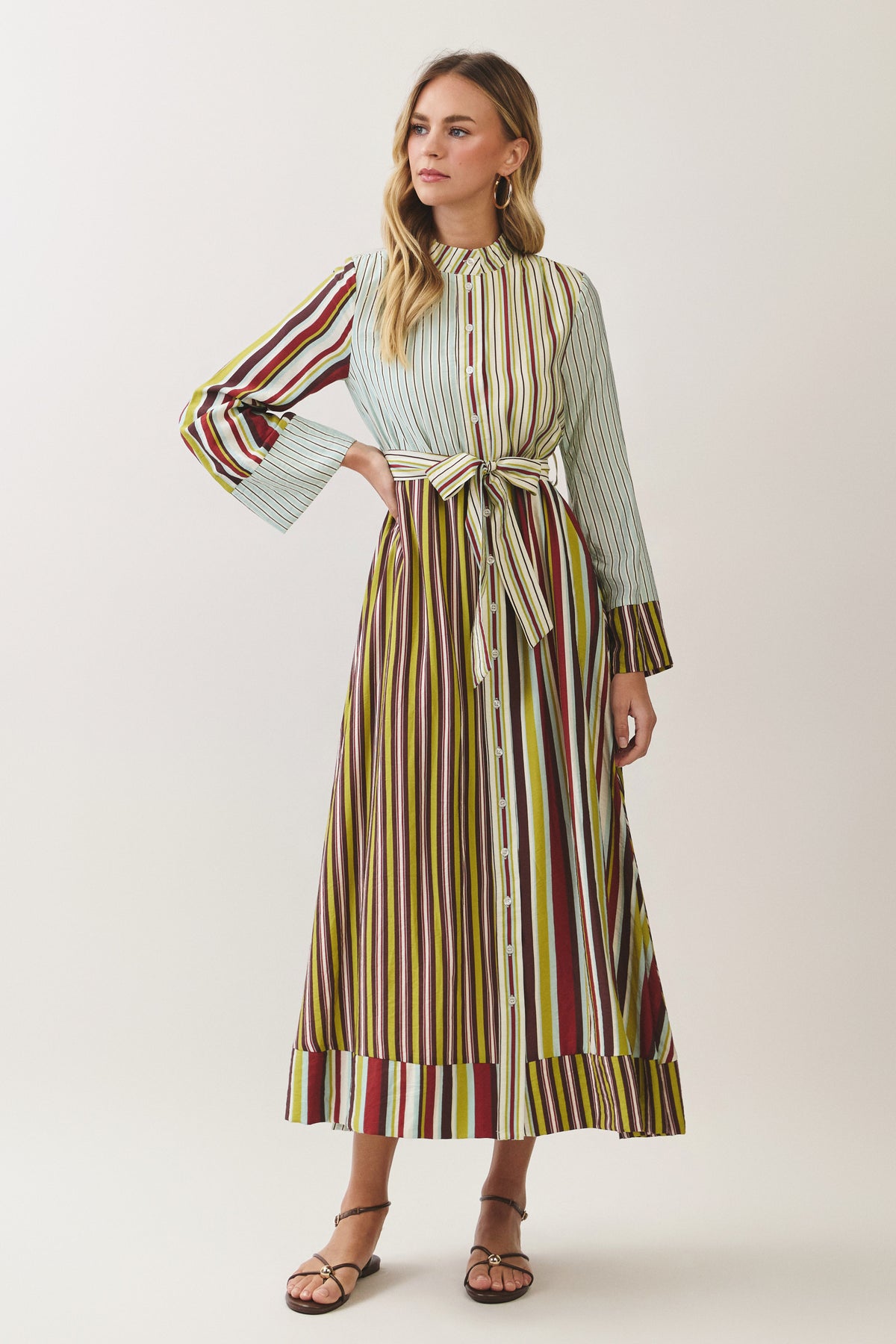 Colorful Company Striped Long Sleeve Midi Dress