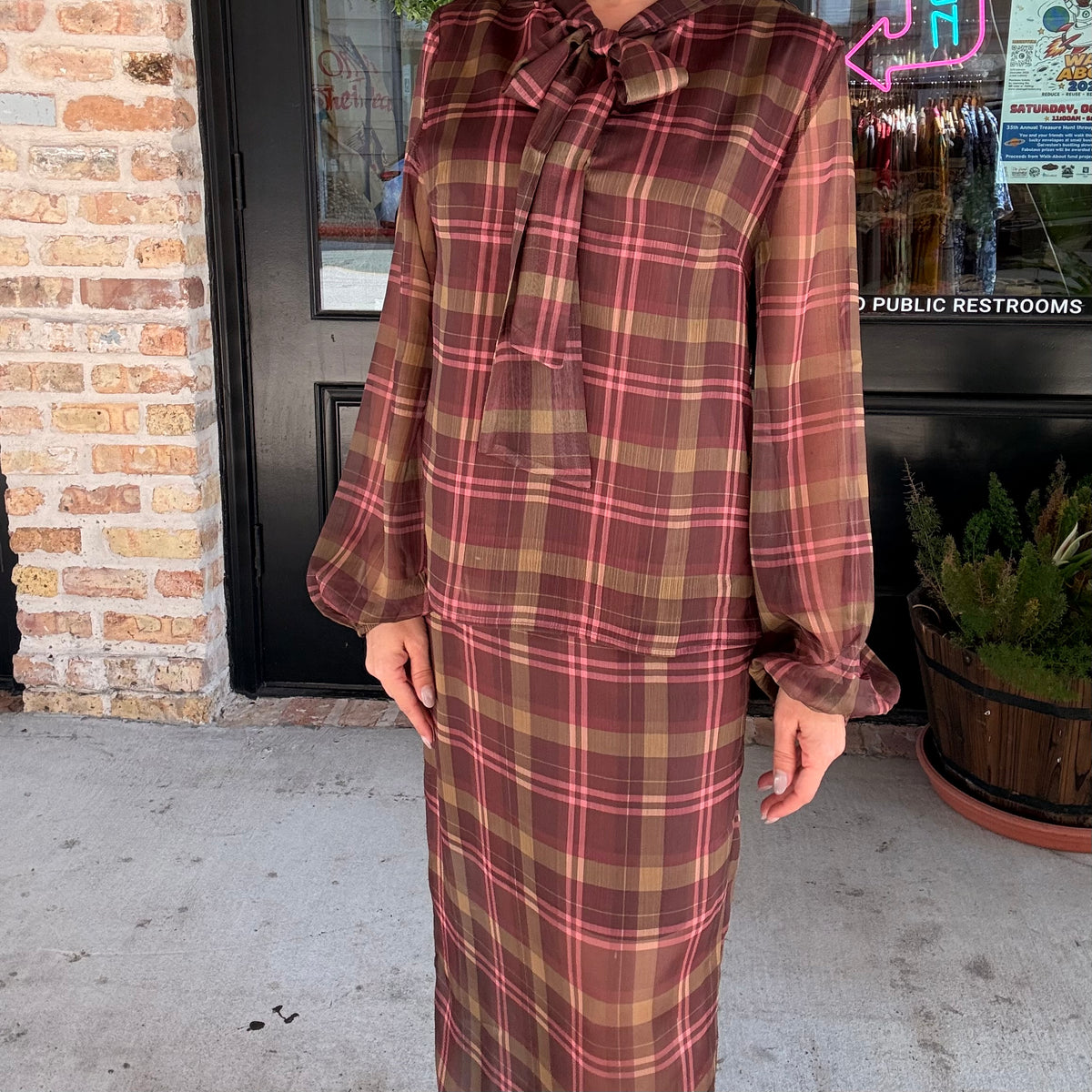 After Hours Sheer Plaid Midi Skirt (part of a set)
