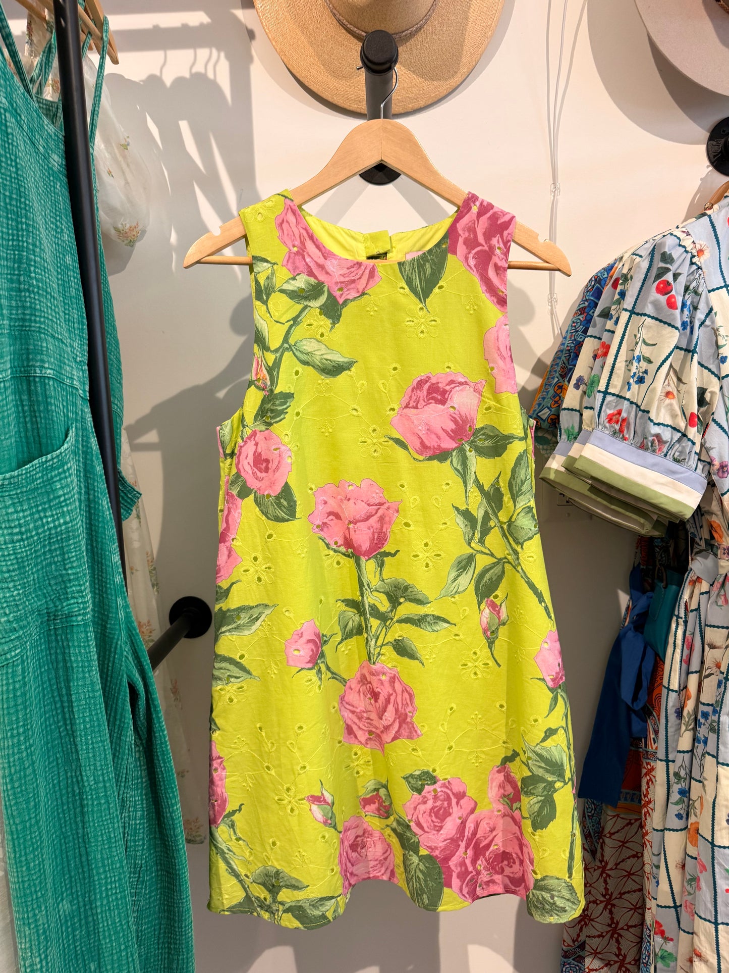 Chartreuse Botanical Mini Dress
