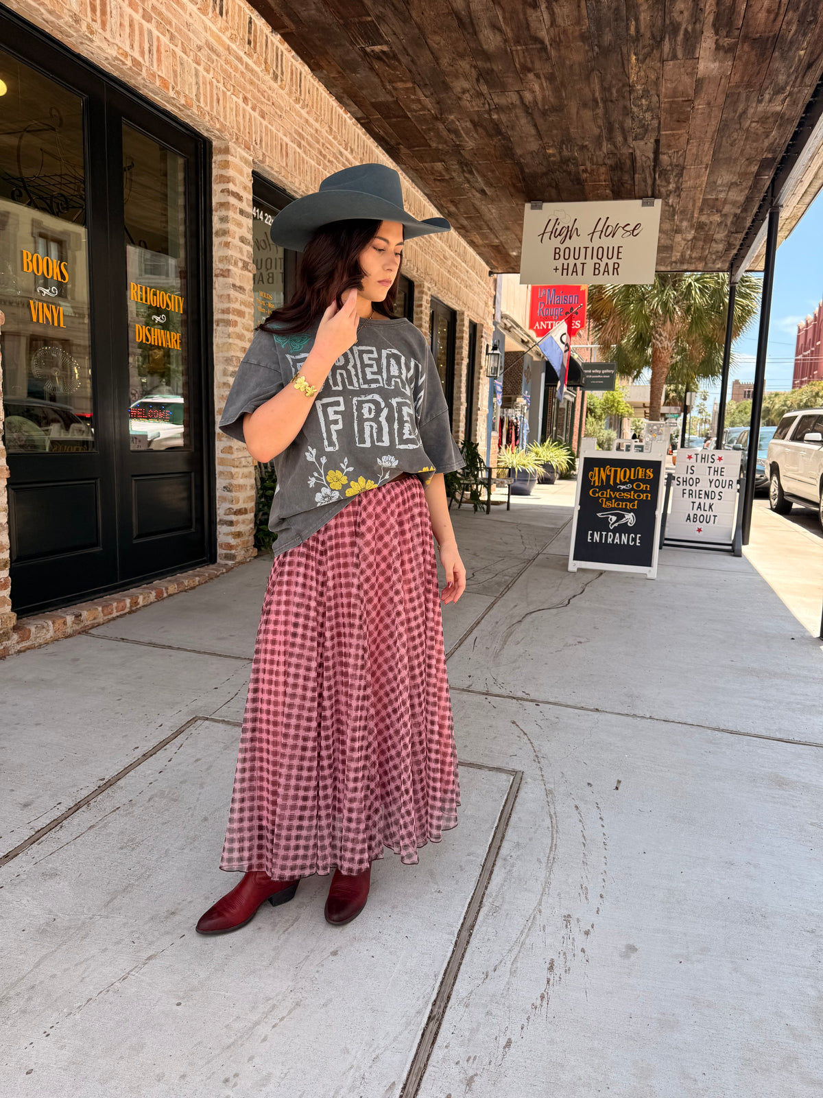 Pink and Brown Printed Mesh Long Skirt