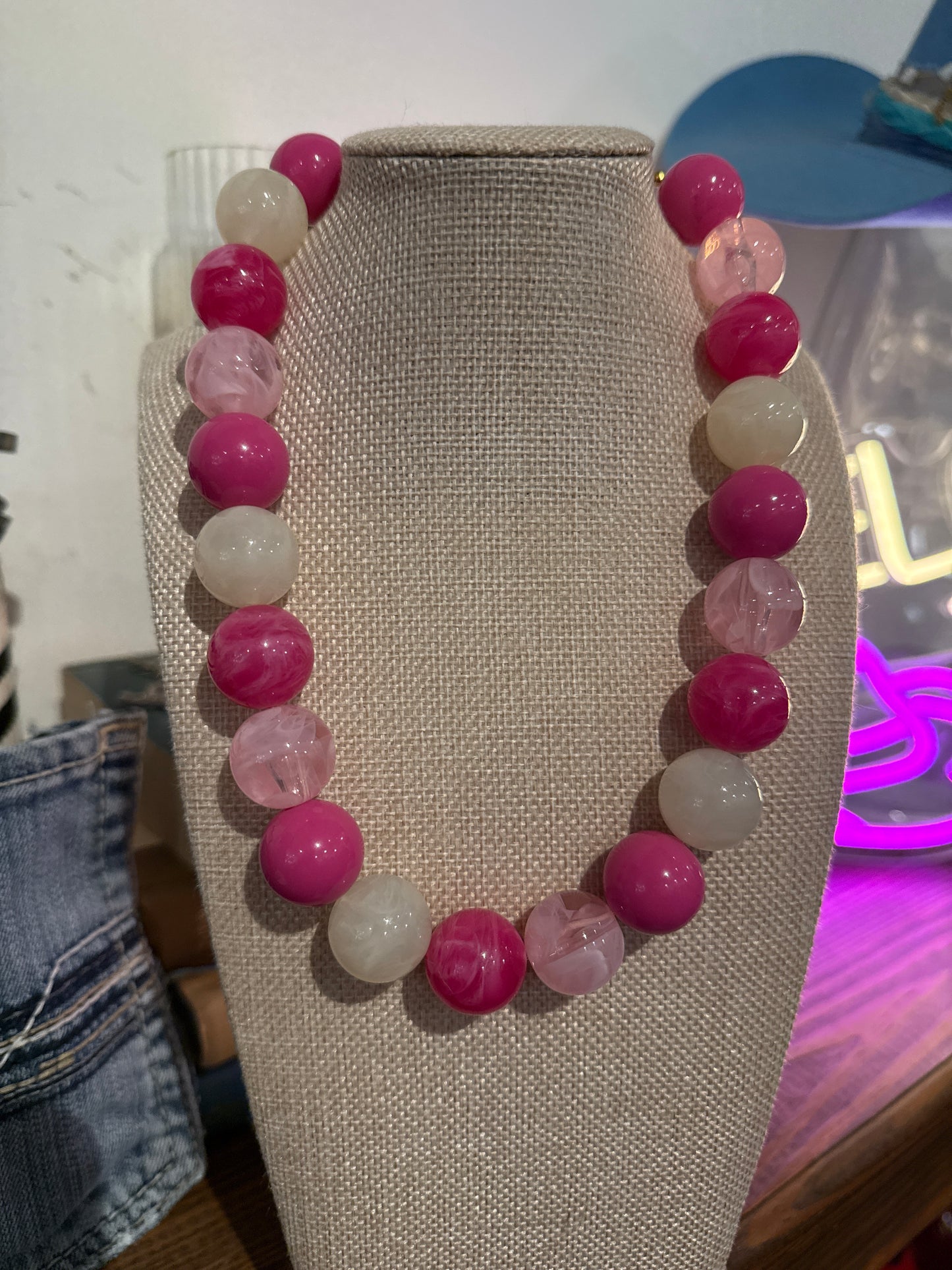 Gumball Chunky Necklace- Multi Pink