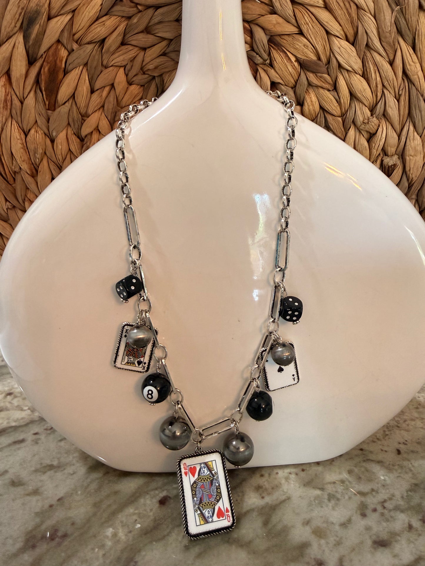 Queen Playing Card Charm Necklace