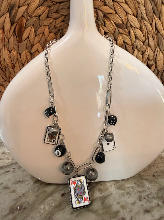 Queen Playing Card Charm Necklace