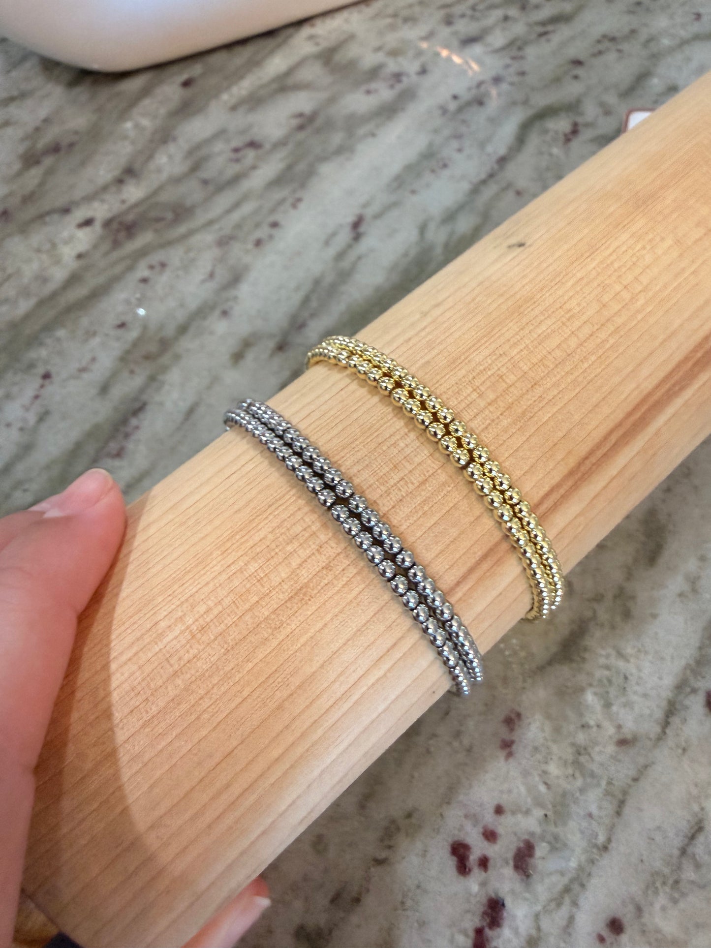 Double Beaded Elastic Bracelet Stack