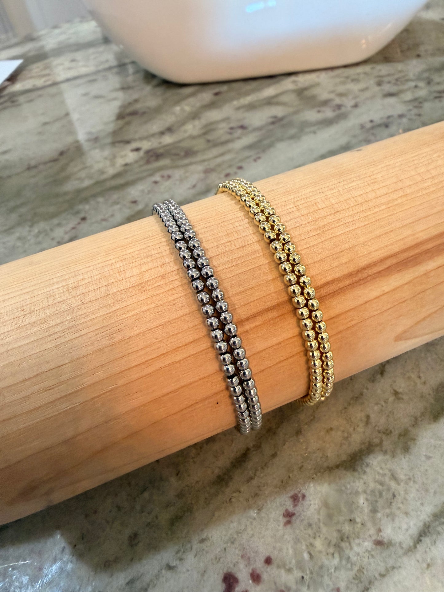 Double Beaded Elastic Bracelet Stack
