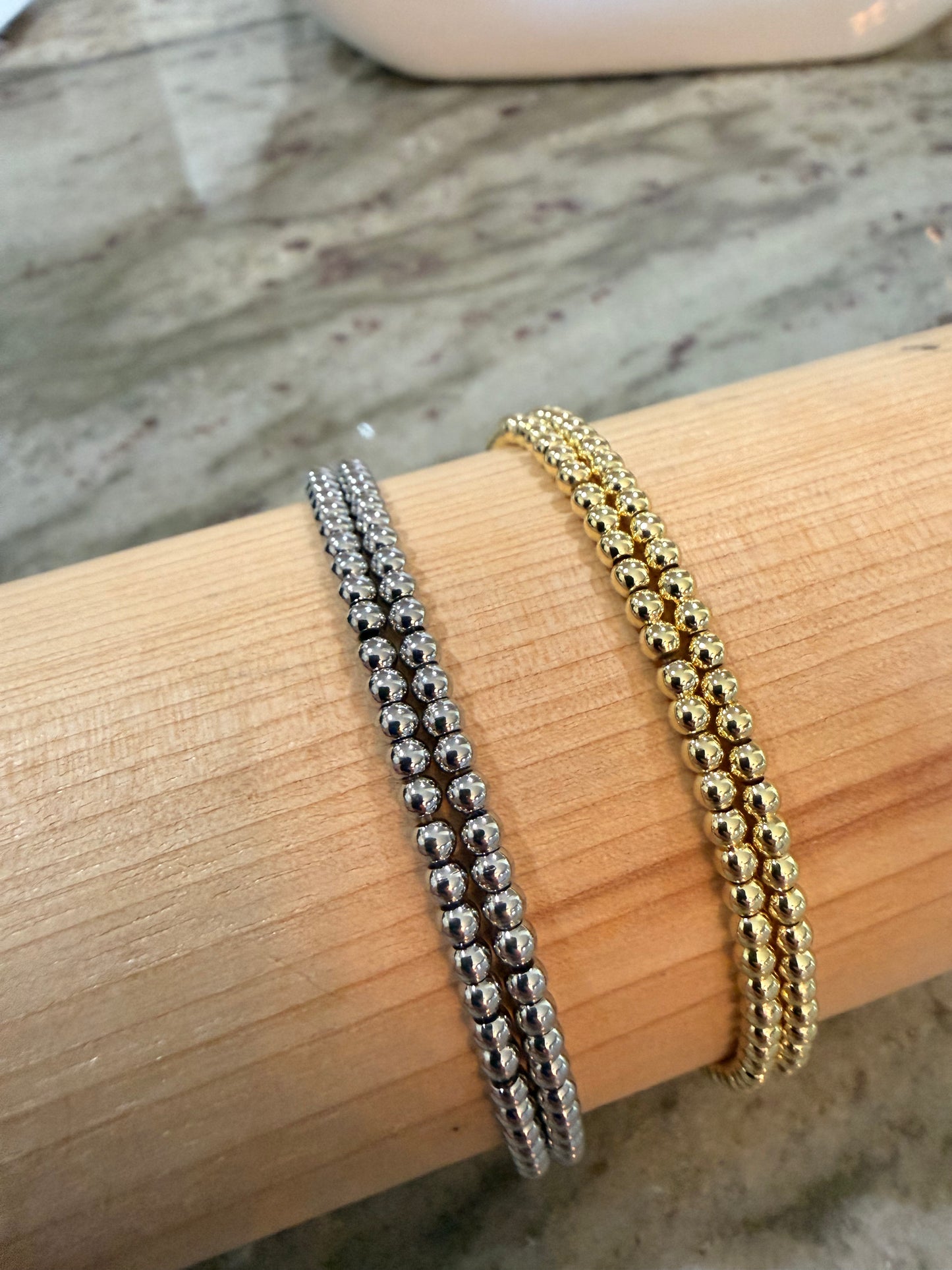 Double Beaded Elastic Bracelet Stack