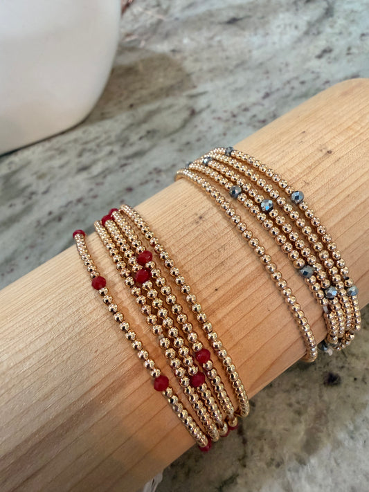 Mini Beaded Gold Stack Bracelets with Gem