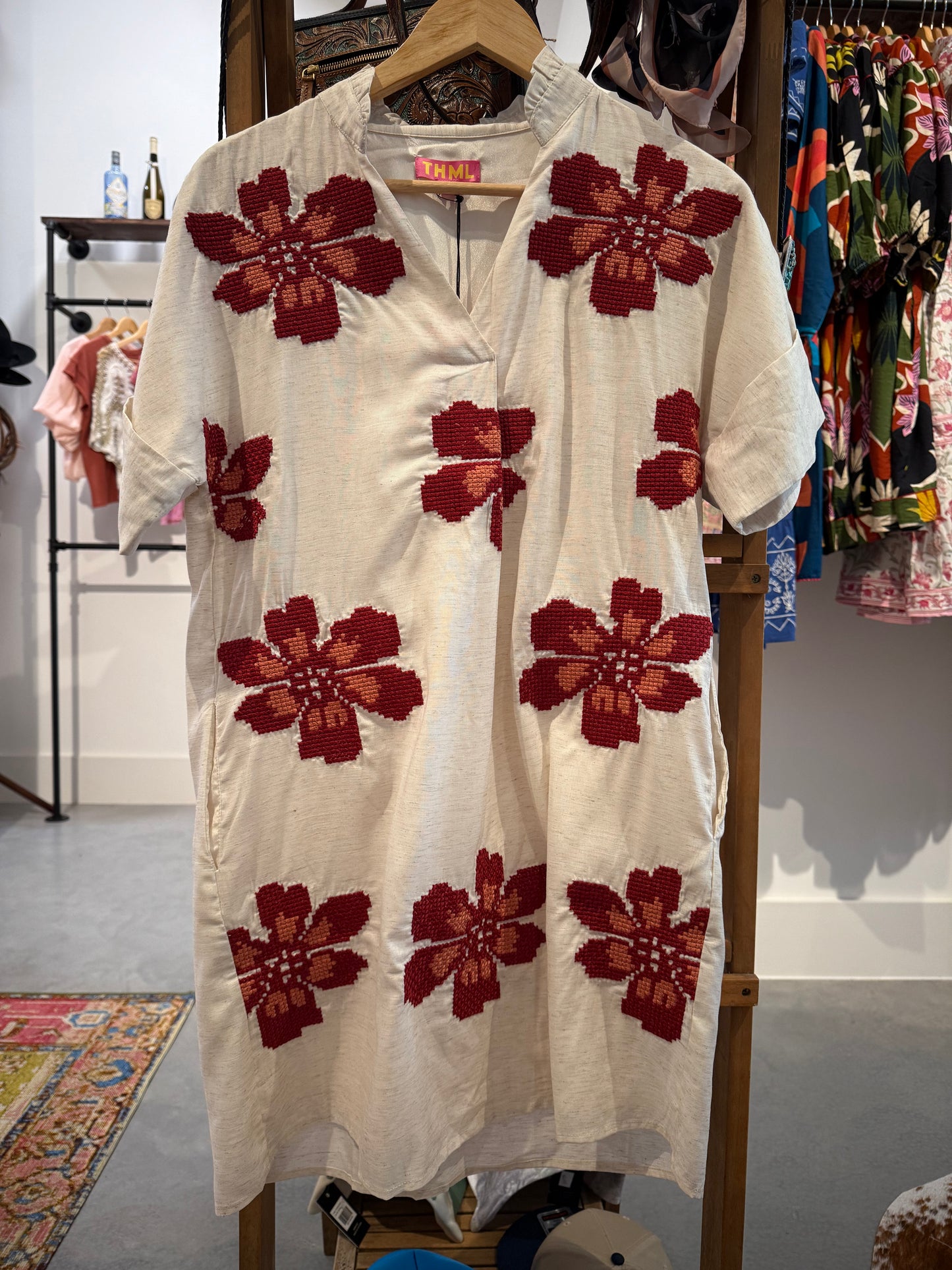 Crimson Bloom Embroidered Dress