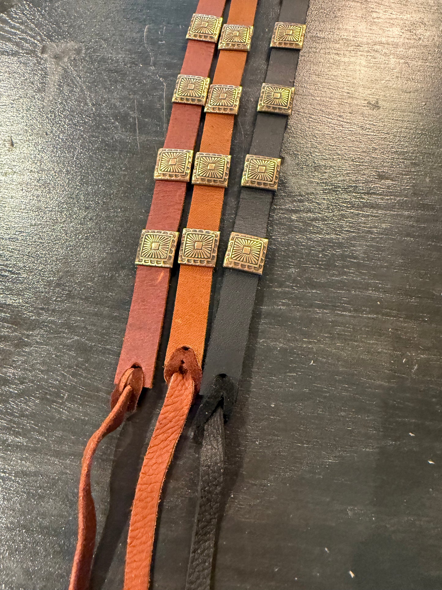 LC-112G Square Conchos Leather Hat Band