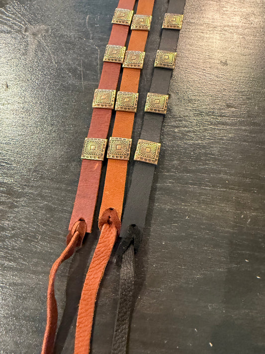LC-112G Square Conchos Leather Hat Band