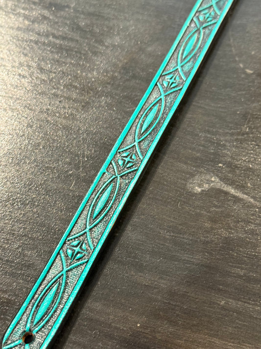 HB83 Turquoise Leather Carved Hat Band