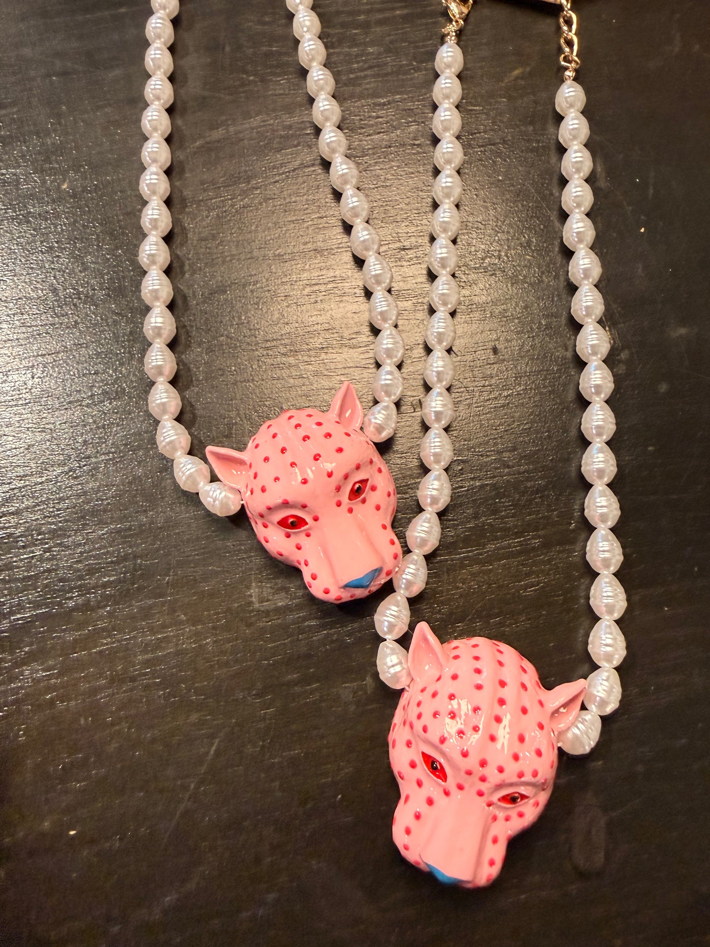Pink Cheetah with Pearls Necklace